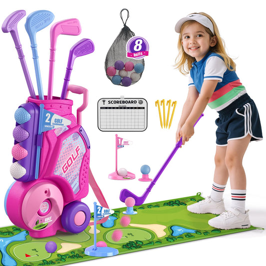 HYES Toddler Golf Set with golf cart promotes active play and easy transport.