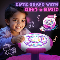 HYES Unicorn Sit and Spin highlighting four music modes to encourage rhythm.