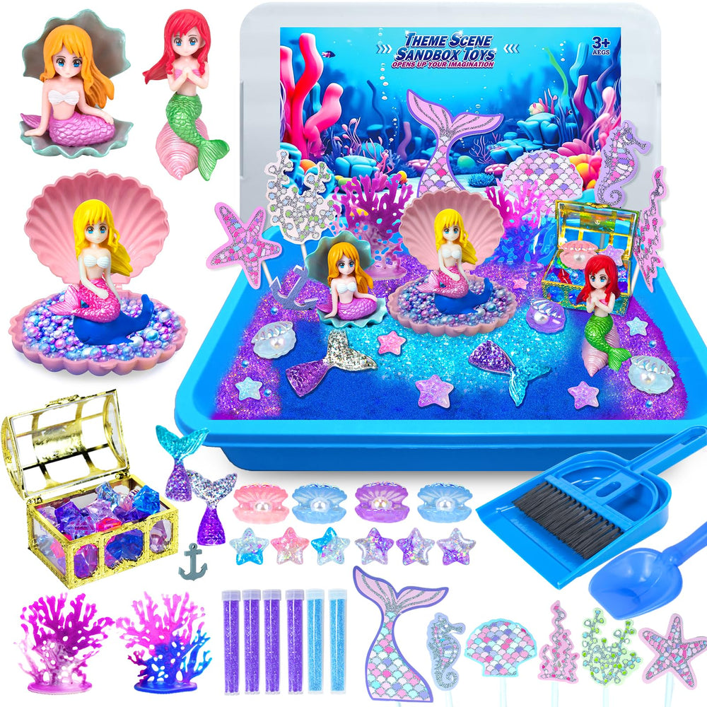 Hymaz Mermaid Sensory Bin with mermaid figures for imaginative sea-world play.
