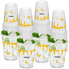 HYMENEX honey bee cups 12oz, clear plastic for everyday party drinks
