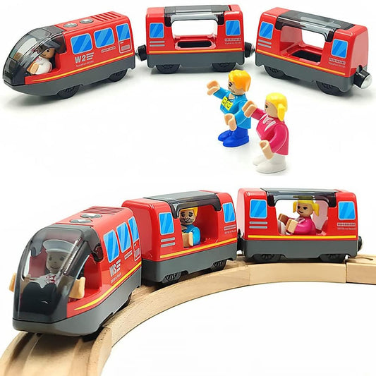 HYPERLIVING battery-operated train locomotive on wooden track for imaginative play