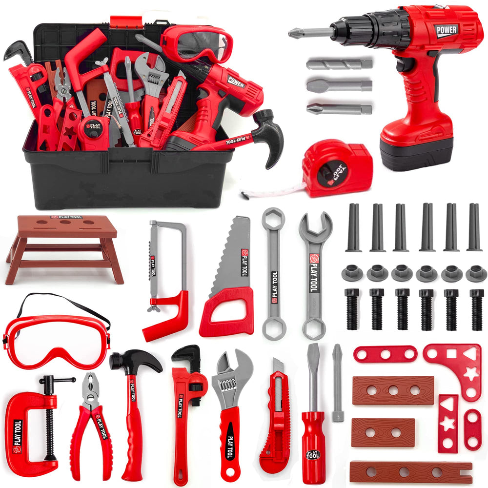 HYRENEE Kids Tool Set 48-piece toolbox for imaginative pretend play and fine motor practice