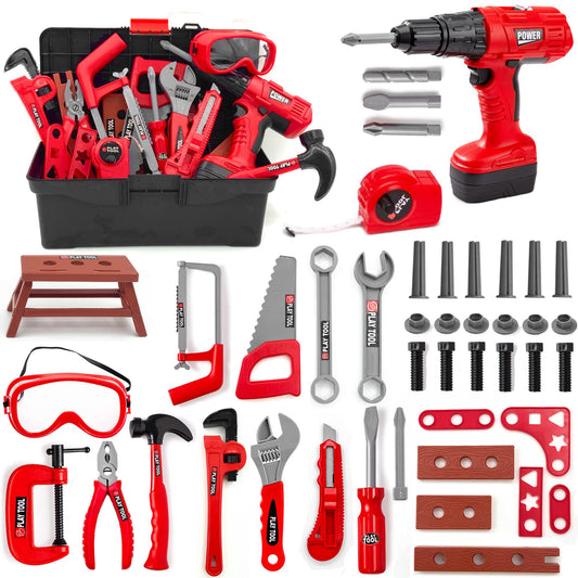 HYRENEE Kids Tool Set 48-piece toolbox for imaginative pretend play and fine motor practice
