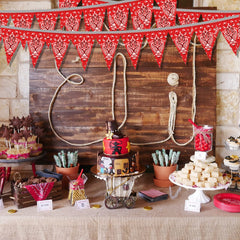 Hysilla Western banner prestrung design makes hanging quick and mess-free.