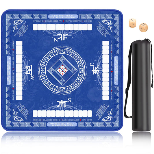 HYXFJITS Mahjong Mat blue top view showing a generous 32.4-inch playing area.