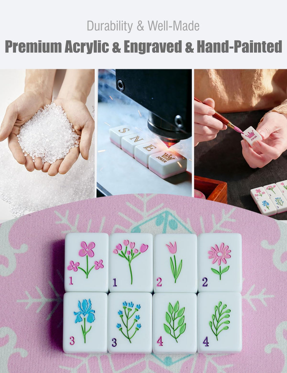HYZYey acrylic Mahjong tiles offer clear engravings for easy reading