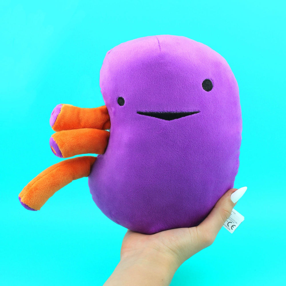 I Heart Guts Kidney Plush showcases an 8-page hangtag with renal facts.