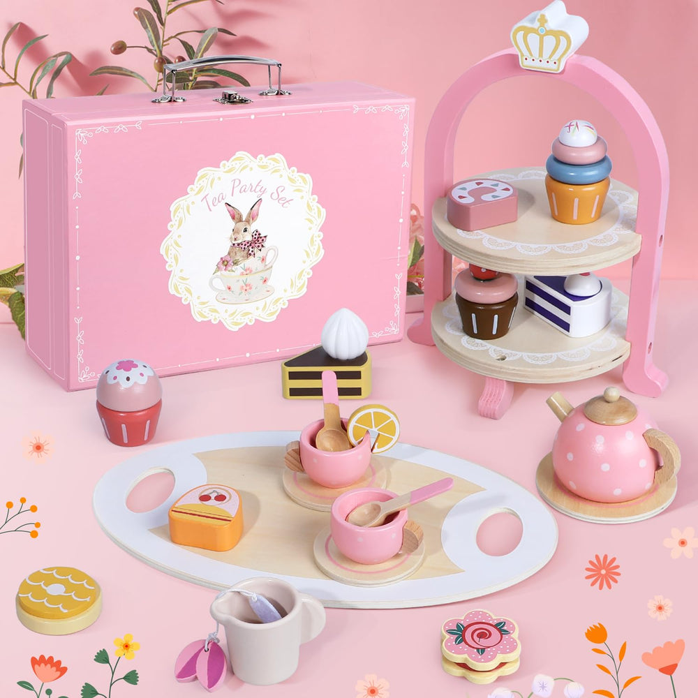 iaovueby wooden tea set two-tier cake stand for elegant display and serving