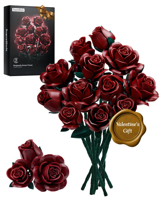 iATOM Burgundy Red Rose Bouquet building setβrealistic assembly for a chic centerpiece