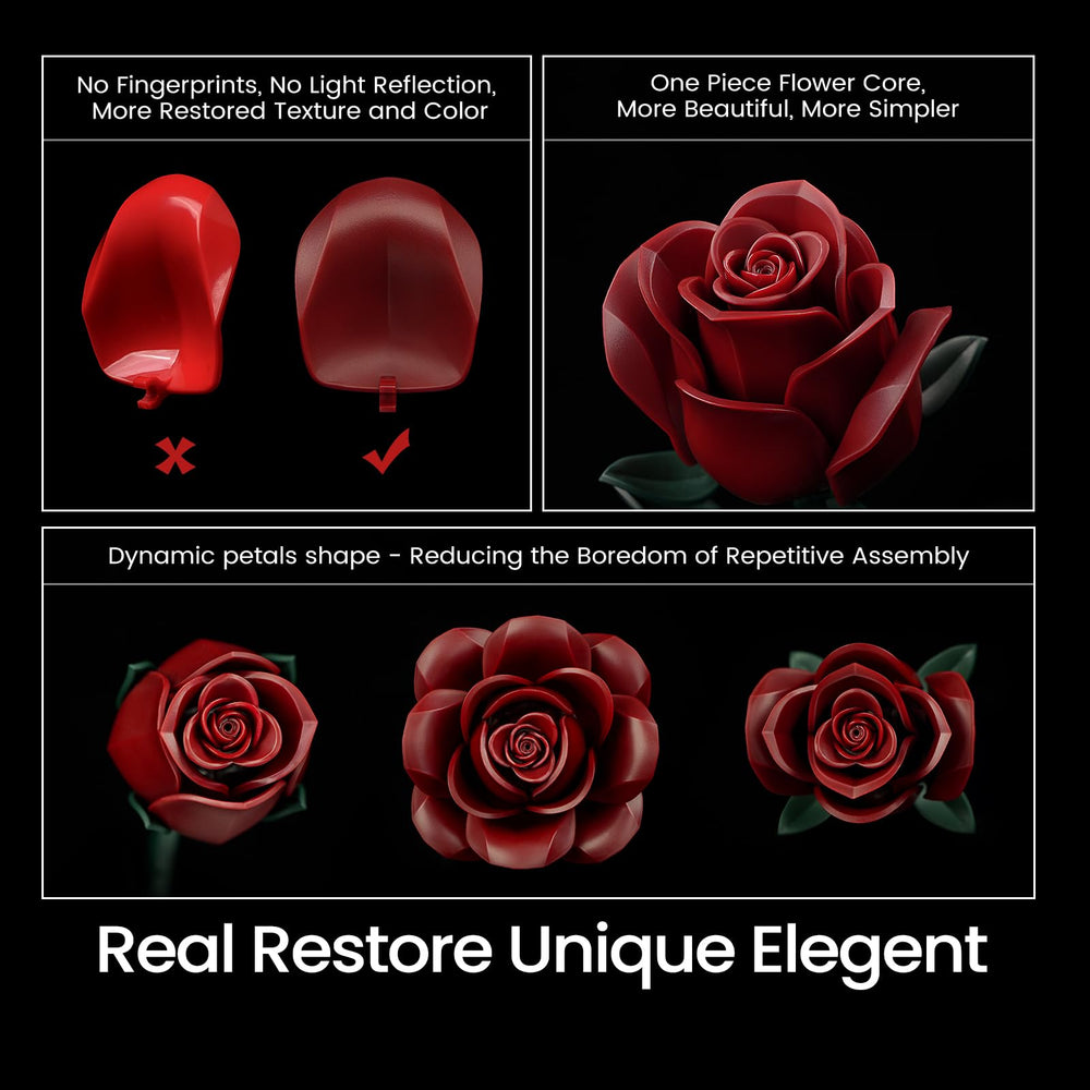 iATOM Burgundy Red Rose Bouquet die-cast core for a sturdy, seamless build