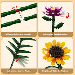 iATOM Sunflowers bouquet building set features areca palm for an elegant greenery touch