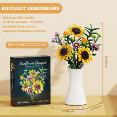 iATOM Sunflowers bouquet building set arrives in a gift-ready box with assembly instructions