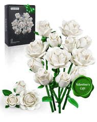 iatom white rose bouquet build-pieces arranged for a decorative centerpiece