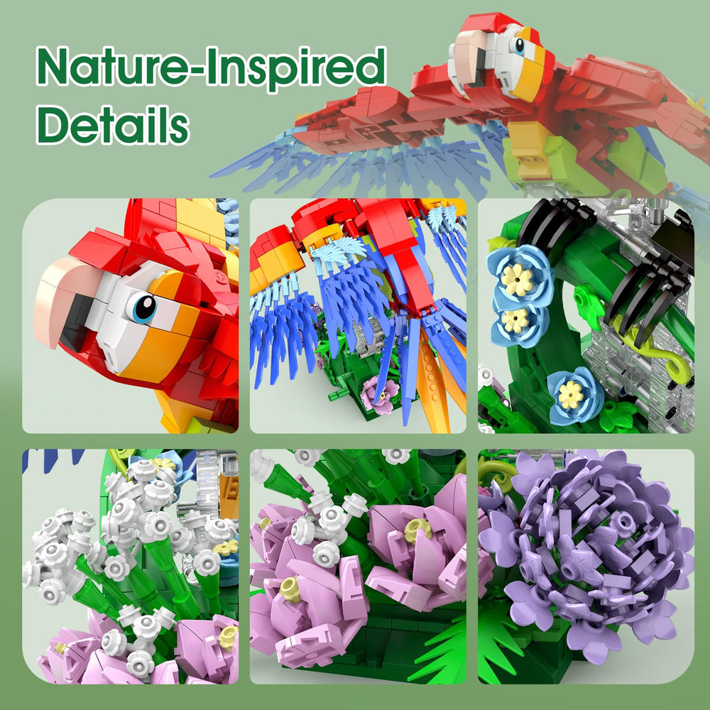 IBLOTIME Parrot Building Set side view showing detailed craftsmanship.