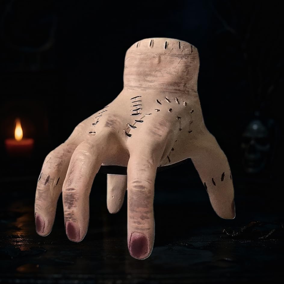IBQ Horror hand features realistic scars and stitching for Addams Family cosplay realism.