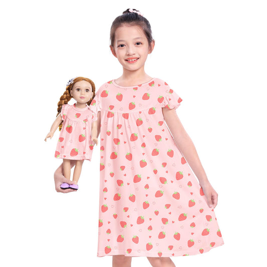 ICOSY matching doll and girls nightgown pink for coordinated bedtime play.