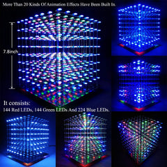 iCubeSmart 3D LED Cube kit side view illustrating modular assembly and space-saving design.