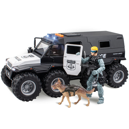 idiy police car toy 8x8 with friction and lights for imaginative play