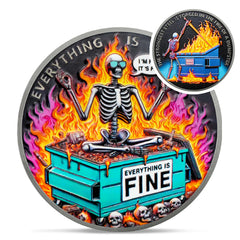 IELCJJ colorful skull dumpster fire coin—vibrant desk décor for motivation during long workdays