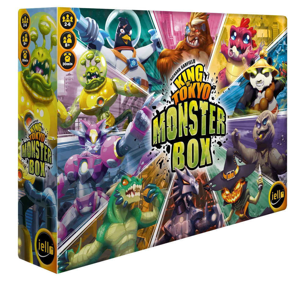 IELLO King of Tokyo Monster Box cover art highlights the all-in-one gaming experience.