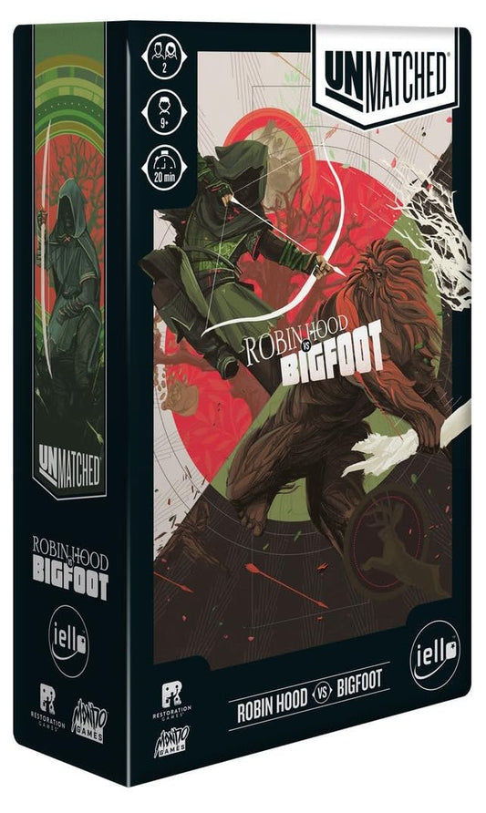 IELLO Unmatched Robin Hood vs Big Foot box, ideal for quick two-player sessions.