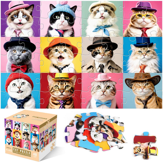IFLOVE Jumbo Cat Floor Puzzle shows 12 cat portraits in a bright grid for engaging learning