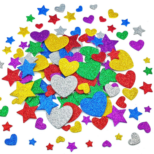 IFKEGON 342pcs heart and star foam stickers for crafts, colorful and easy to apply.