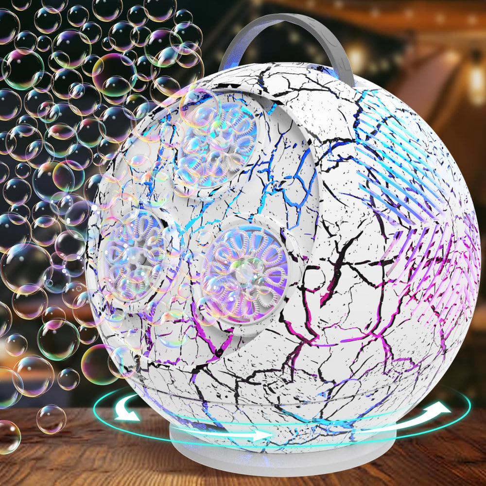 IFLOVE bubble machine with spherical colorful lights creating magical outdoor ambiance