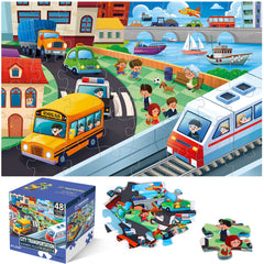 IFLOVE jumbo floor puzzle city traffic scene enhances imaginative play and vehicle recognition.