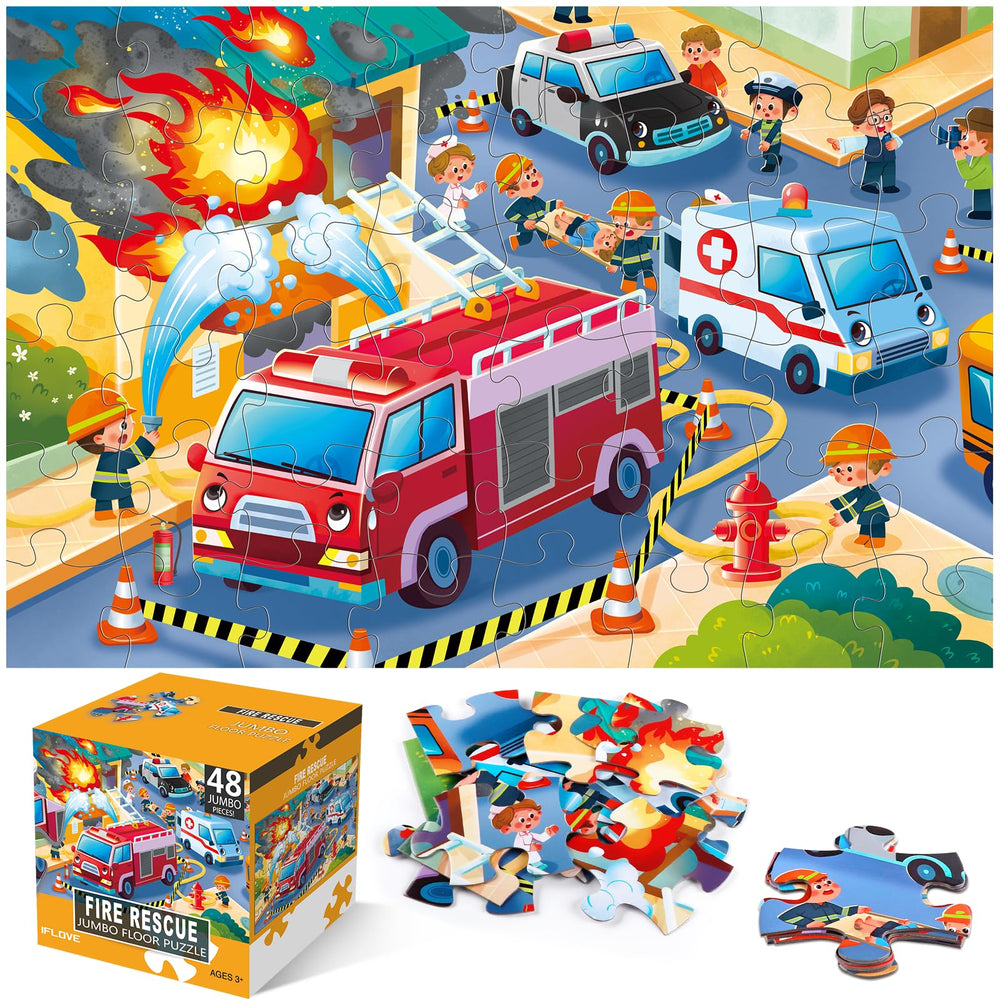 IFLOVE jumbo floor puzzle fire rescue features vivid firefighting scenes for engaging educational play.