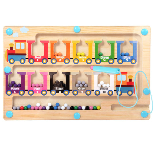 iFunLong Magnetic Color and Number Maze train cars in bright colors foster early math recognition.