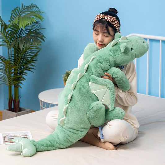 IFX24 Green Dragon Plush 51-inch close-up shows ultra-soft 3D cotton for cozy hugs.