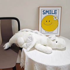 IFX24 white dragon plush fabric close-up emphasizes quality materials.