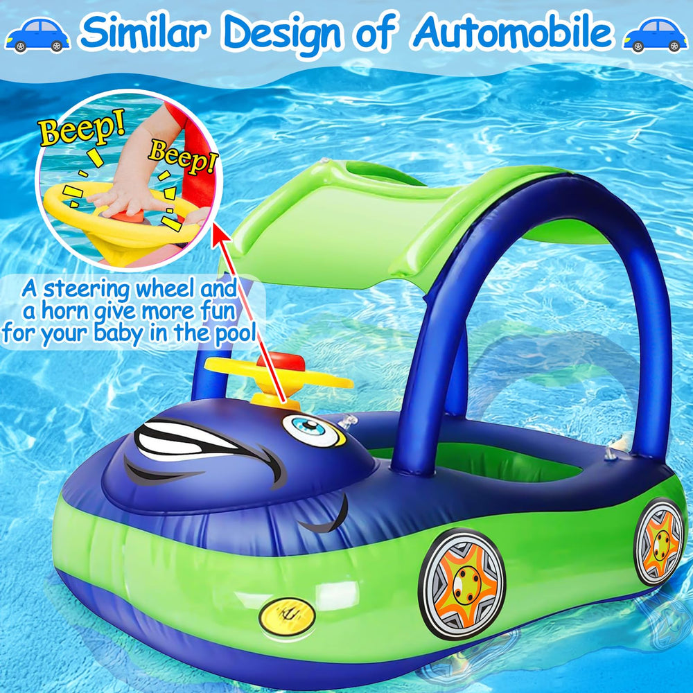 iGeeKid blue sun shade canopy protects sensitive skin during sunny pool play
