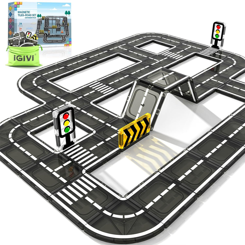 IGIVI magnetic road tiles setup promoting hands-on creativity and open-ended play.