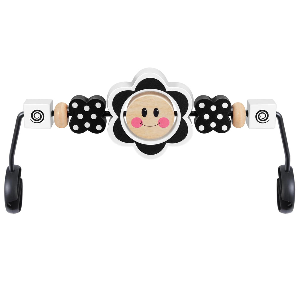 iGRATENS Baby Bjorn Bouncer Toy Bar with black and white flowers attracts baby's attention.