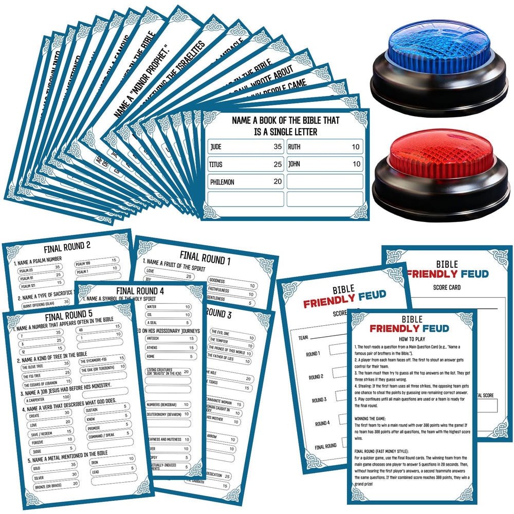 IIDEA Bible Feud buzzer glows during gameplay, adding authentic show-style excitement.