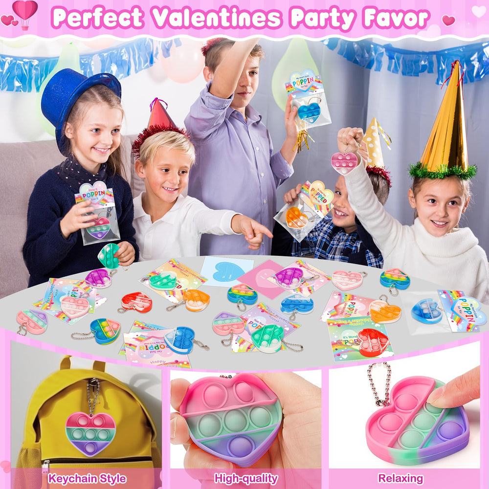 IJIGU heart pop fidget toys attach to bags and pencil cases.