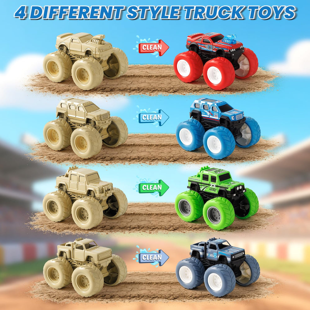 IJIGU monster trucks feature 4-wheel inertia drive for quick push-and-go action.