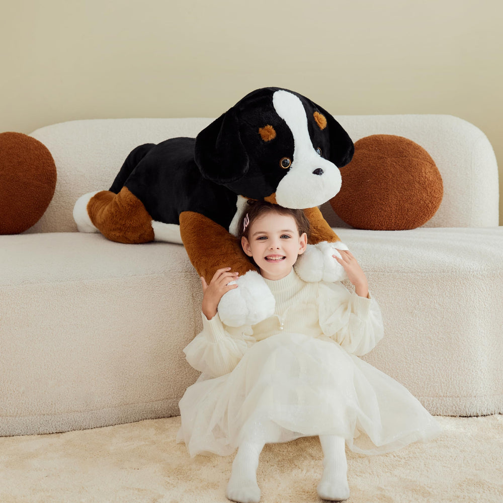 IKASA Giant Bernese Mountain Dog plush back view highlighting durable stitching