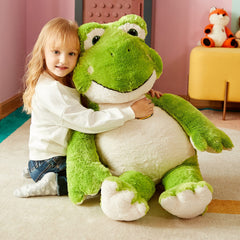 IKASA giant frog plush close-up showing soft fabric for cuddles.