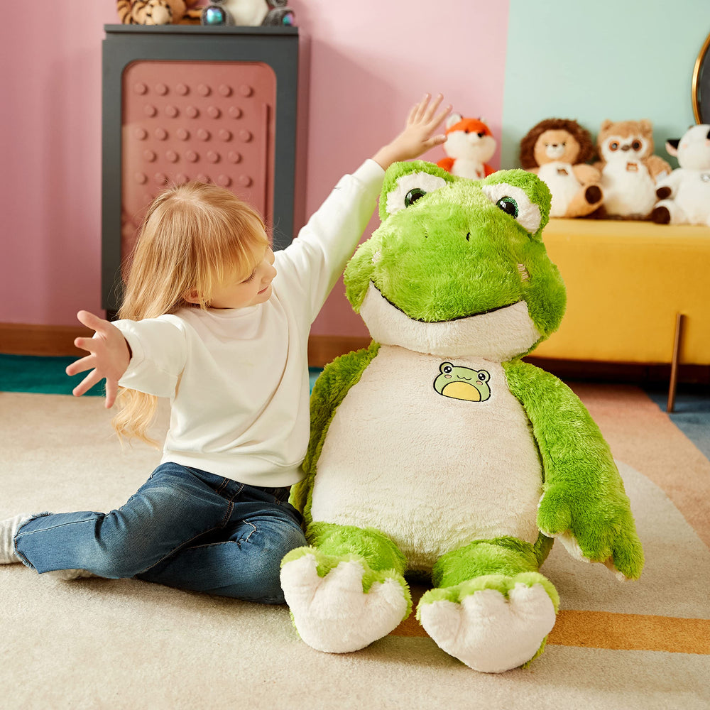 IKASA giant frog plush, gift-ready presentation for a thoughtful surprise.