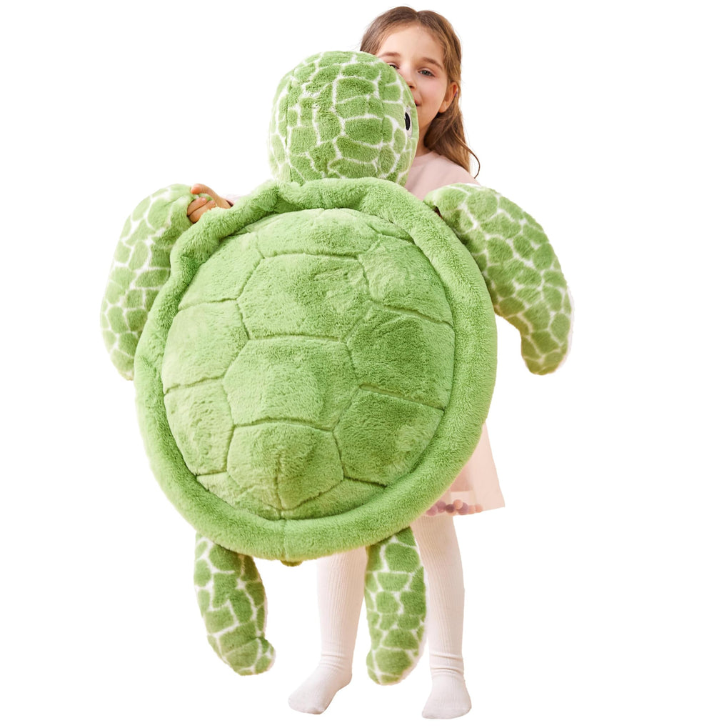 IKASA giant sea turtle plush, front view, perfect cuddle buddy for kids.
