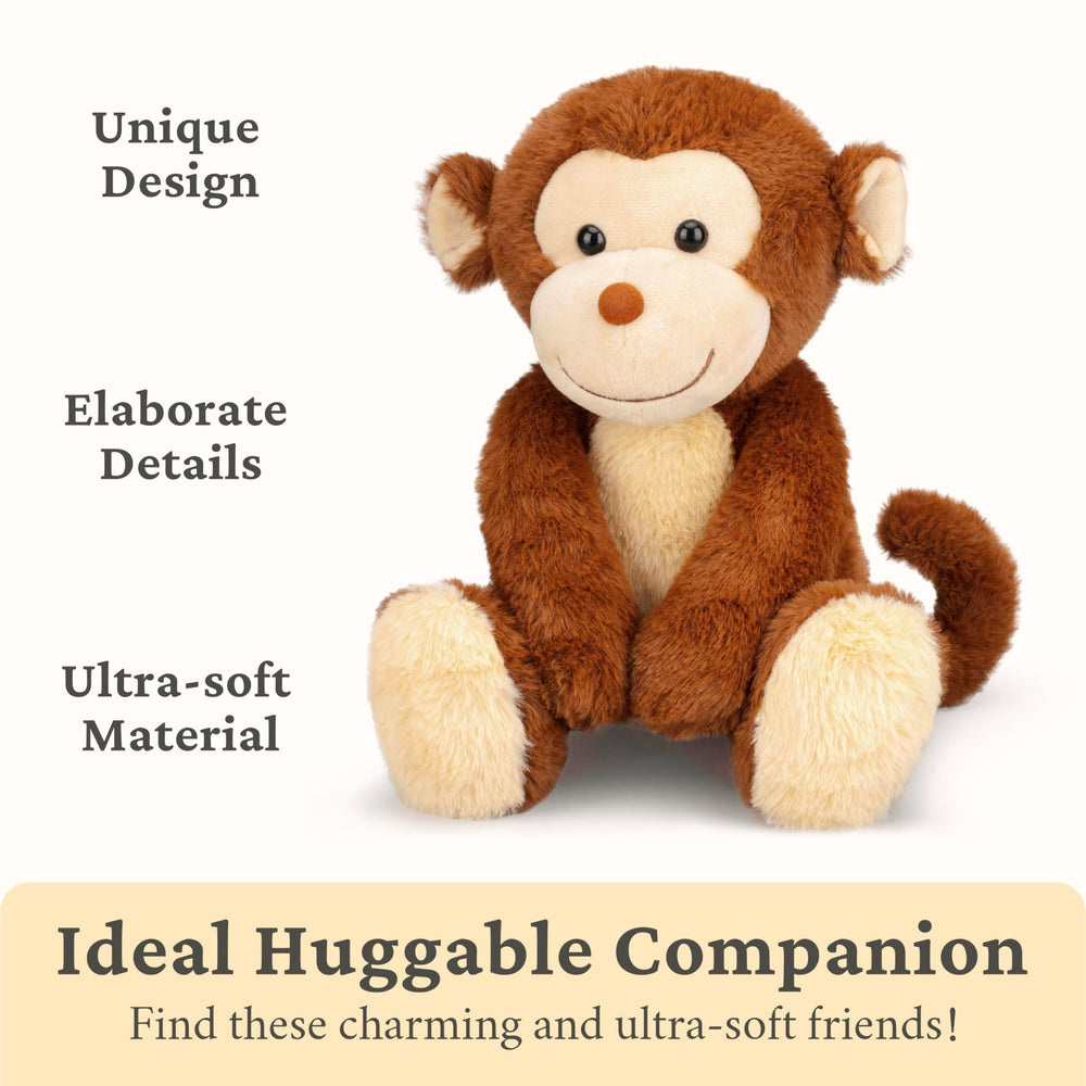 IKASA monkey plush on a bed display, adding charming decor to a child's room