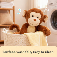 IKASA monkey plush in a nursery decor setting, inviting gentle interactions