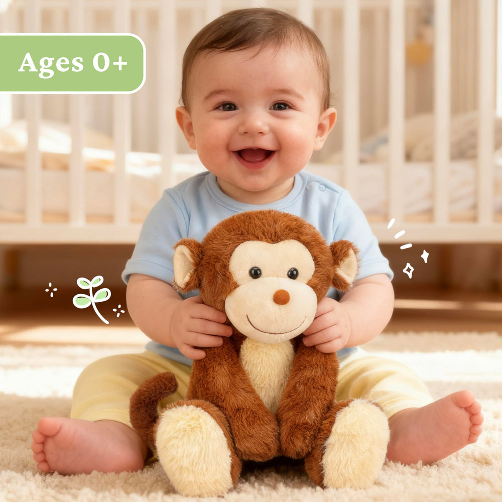 IKASA monkey plush used as bedroom decor in a nursery or playroom