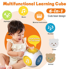 iKOIHO bilingual learning cube side with English and Spanish prompts for language play