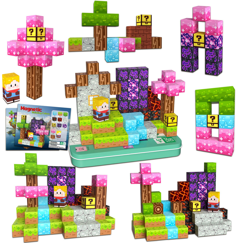 iLacven magnetic blocks Minecraft-style cubes for imaginative building and fine motor practice