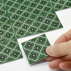 iLAND dollhouse flooring French green floral tile, dual-sided for versatile mini spaces.