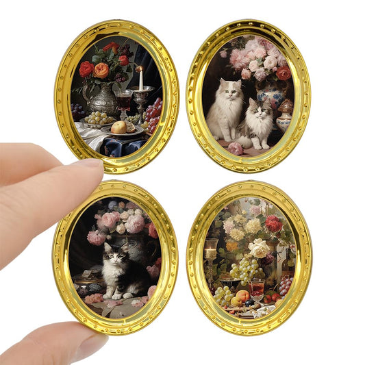 iLAND miniature dollhouse golden oval frames add refined elegance